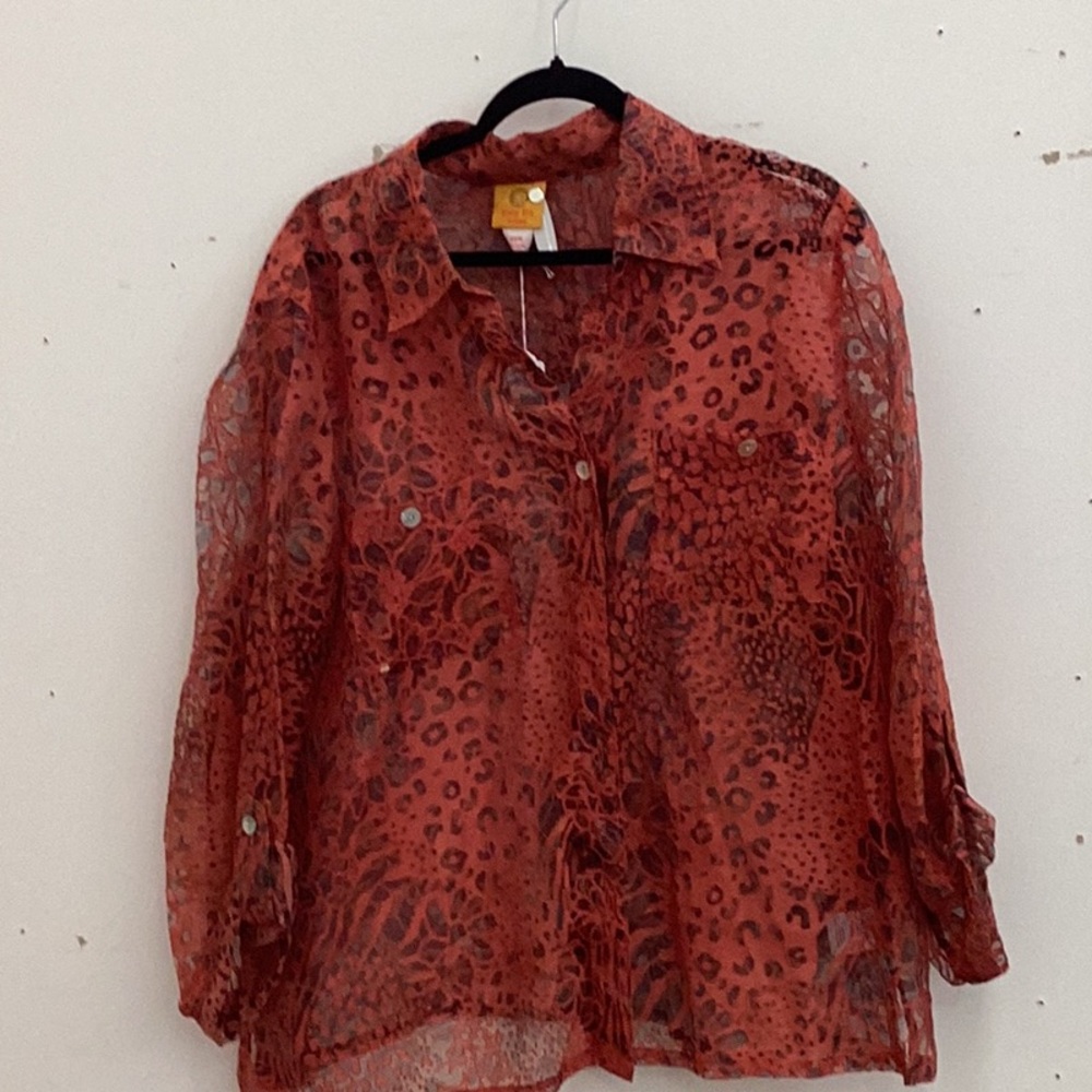 Sheer Animal Print Blouse - orange